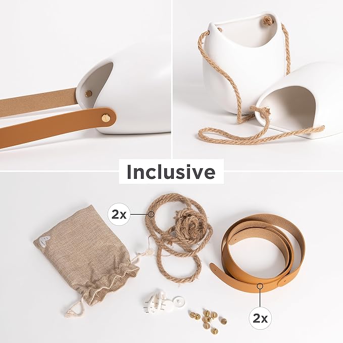 Wall Planters -Ellie- | Hanging Ceramic Plant Pots 2 Pieces | Wall Decoration for Indoors, Balcony and Garden | White (Matte)