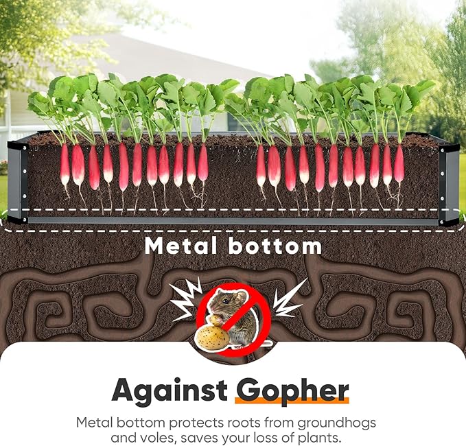 KING BIRD Raised Garden Bed Kit with Bottom 2025 Upgraded Galvanized Planter Garden Box Outdoor & Indoor for Gardening, Vegetables, Flowers, Dark Grey, 70.8x23.6x11.8 in