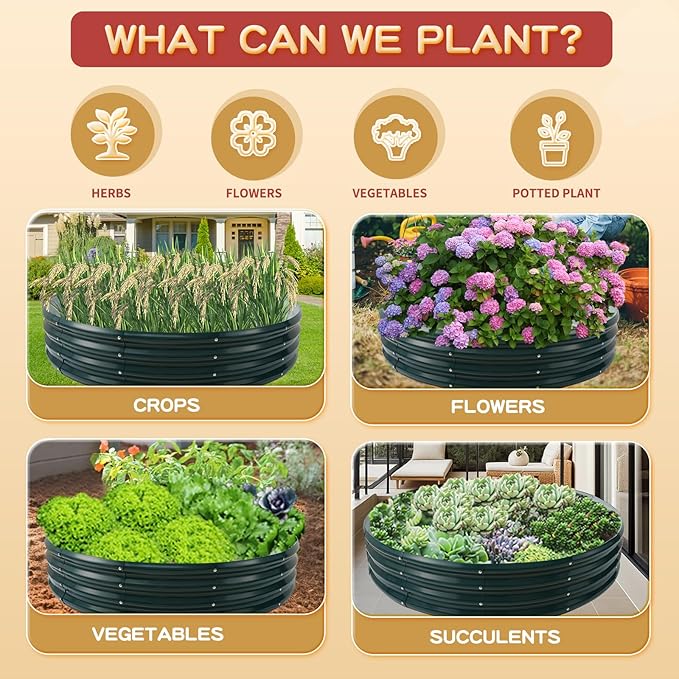 Durable Round Steel Raised Garden Bed Painted for Planting Vegetable/Herbs/Flowers/Trees at Backyard/Garden,or Baby Chicken,Christmas Tree Fence (Dark Green, 60 in Diameter x 12 in high)