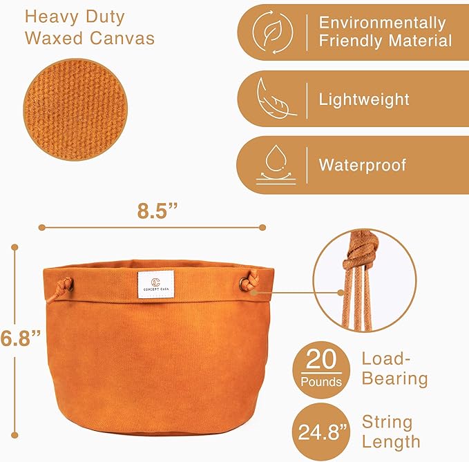 Large Waxed Canvas Handmade Hanging Planter for Indoor/Outdoor Plants, Hanging Basket Plant Holder Dijon Yellow