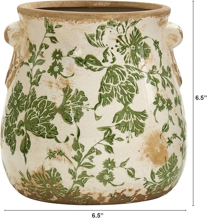6.5in. Tuscan Ceramic Green Scroll Planter