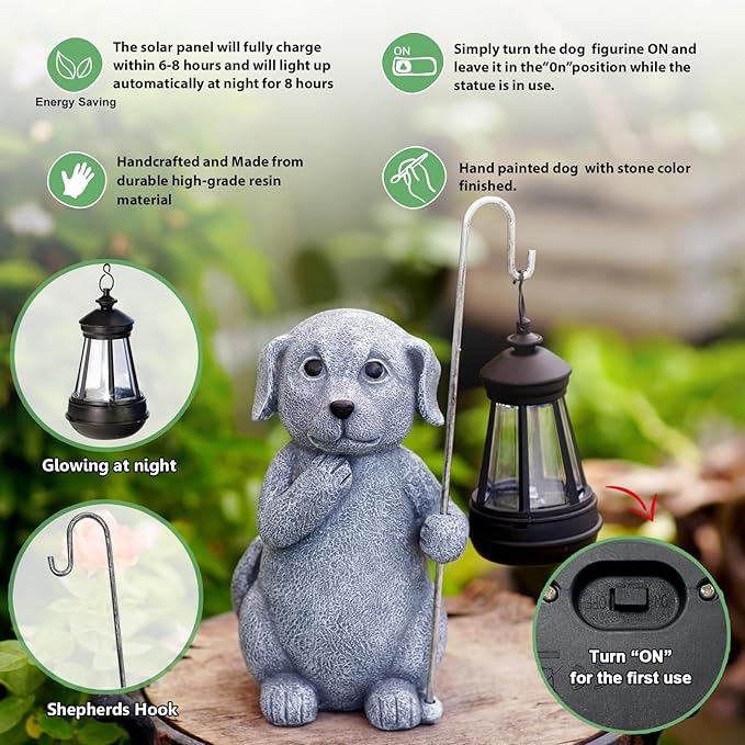 Garden Decor Solar Statues for Mom Grandma Birthdays for Women Sister Wife Lady - Front Patio Balcony Yard Art Lawn Ornaments Porch Outdoor Outside Decorations (Dog)