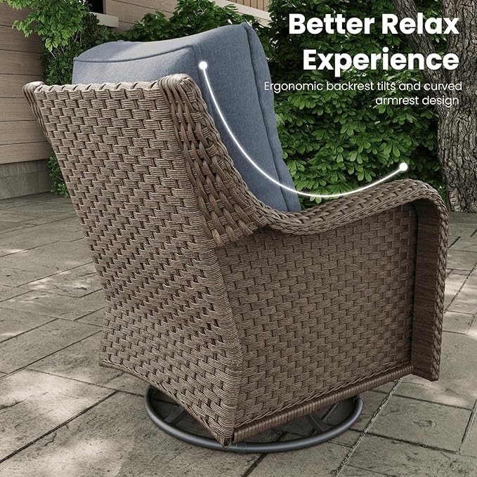 7 Pieces Outdoor Patio Furniture Sets with Single Chairs with 6-inch Thick Cushion and Fire Pit Table for Deck Lawn