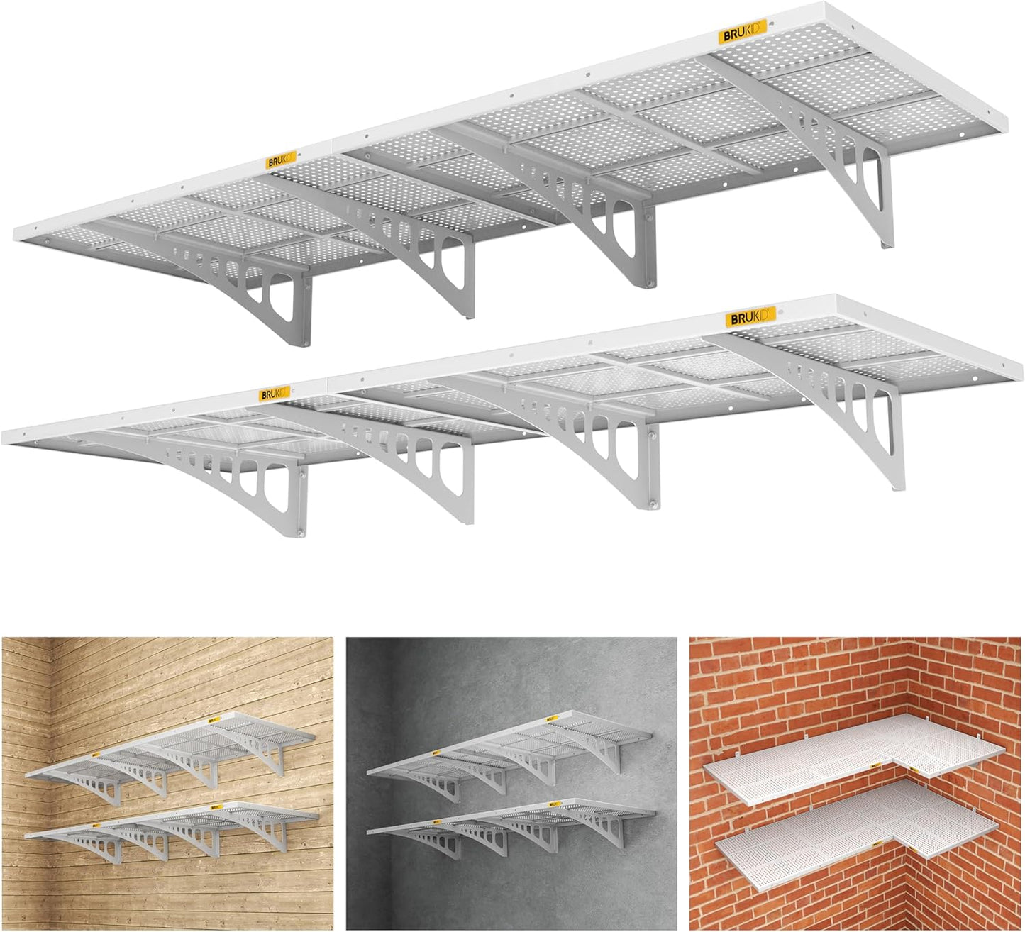 4Pack 2x3ft Adjustable Metal Garage Wall Shelving Heavy Duty Garage Storage Shelf Wall Mounted White