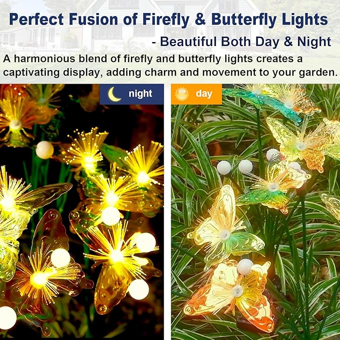 TONULAX Solar Firefly&Butterfly Garden Lights - Outdoor Light for Yard Decoration, Larger Solar Panel, Waterproof LED Garden Lights for Pathway&Holiday Decor (4pack)