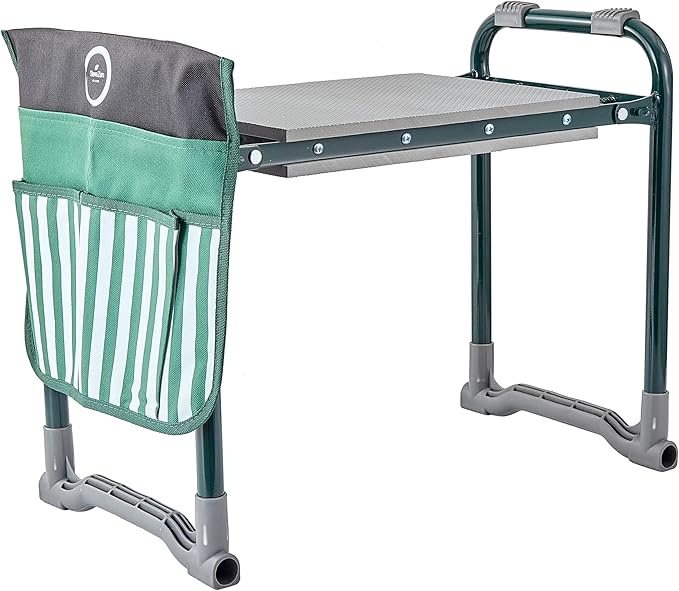 Garden Kneeler Seat Bench, Garden Kneeling Bench with Sunshade Umbrella, Ergonomic Handles, Folding Table, and Potting Mat, 10.2" Foam Knee Seat, Loading Capacity 330 Lbs