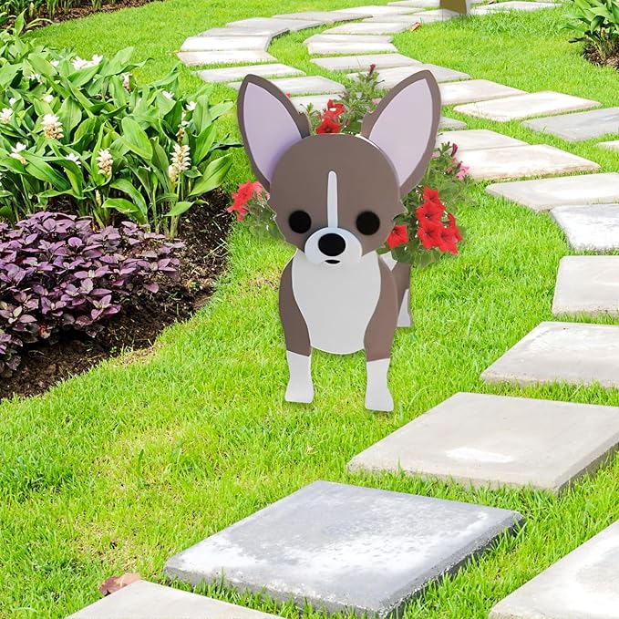 Chihuahua Dog Planter Plant Pots,Cute Garden Dog Flower Planter,Dog Planters Birthday Gifts for Women,Office,Indoor/Outdoor Decor（9.45 * 5.94 * 13.39in）