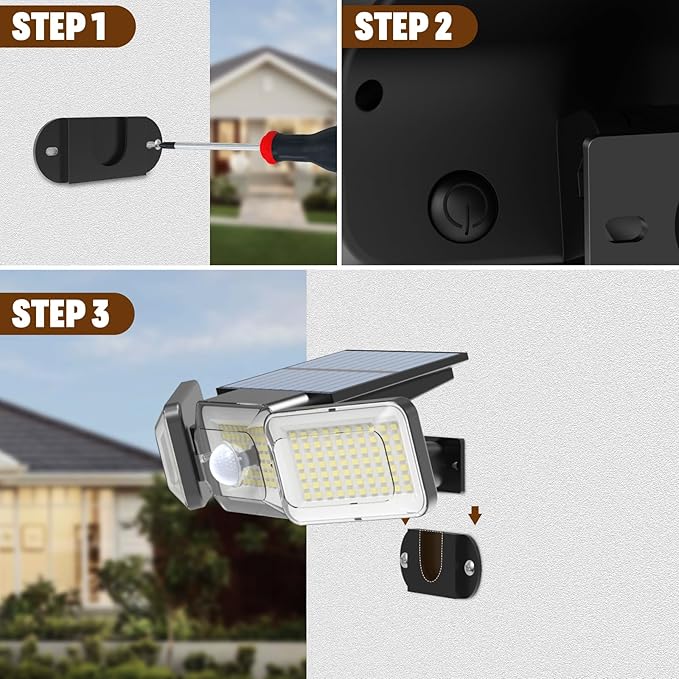 Solar Lights Outdoor Waterproof, Motion Sensor & Flood Outdoor Lights with Remote Control, 4 Adjustable Modes, 3000LM & 218 LED, High-Energy-Density Solar Panel-Monocrystalline Technology, 4 Pack