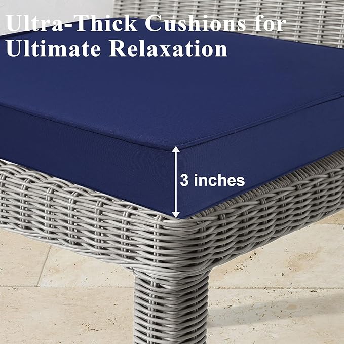 Outdoor Chair Cushions Set of 2 for Patio Furniture 18.5x16x3 Inch Waterproof Patio Chair Cushion 3 Year Color Fastness Rectangle Elastic Foam Garden Couch Pads with Ties and Handle,Blue