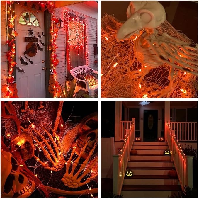 JMEXSUSS 4 Pack Orange Solar Fairy Lights, Total 400 LED 132 FT Orange Halloween Light, 8 Modes Copper Wire Solar String Lights Outdoor Waterproof for Halloween Garden Yard Tree Christmas Decor