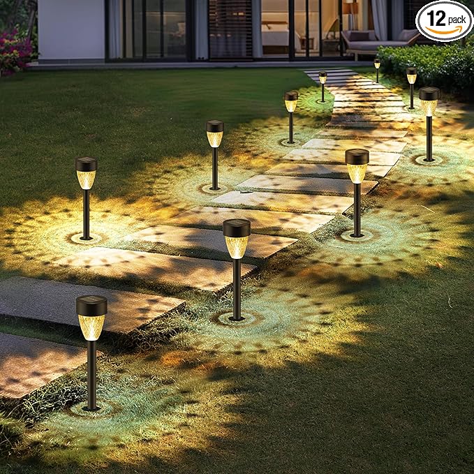 12 Pack Solar Lights Outdoor Waterproof, New Upgraded Solar Garden Lights Up to 12 Hrs Auto On/Off,Solar Pathway Lights Outdoor Outside Lights for Yard Patio,Lawn,Landscape and Pool Decor(3000K)