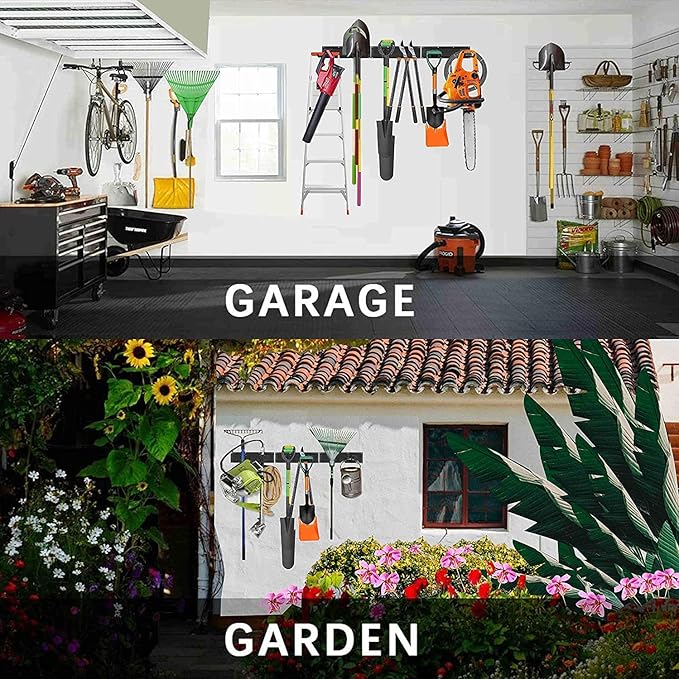 Garage Organizer Wall Mount, 64 Inch Garage Storage Organization, 20PCS Heavy Duty Garden Tool Organizer, Adjustable Tool Storage Rack Hooks, Yard Shed Tool Organizer, Hold Max 900 lbs