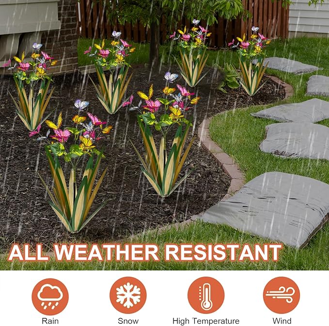 Garden Outdoor Butterfly Enlarge Thickened Wind Resistant Metal Agave Garden Art Metal Plant Country Sculpture Statue Decorations Ornaments Artificial Waterproof Butterflies(Light Green 2pcs)