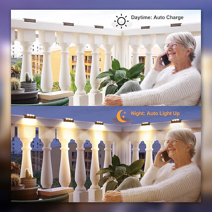 SOLPEX Solar Fence Lights, 6 LEDs Solar Lights Outdoor Waterproof Solar Powered for Deck, Stair, Front Porch, Balcony, Walkway, Garden, Yard, Patio, Pool Decor, IP65 Waterproof (4 Pack, Warm White)