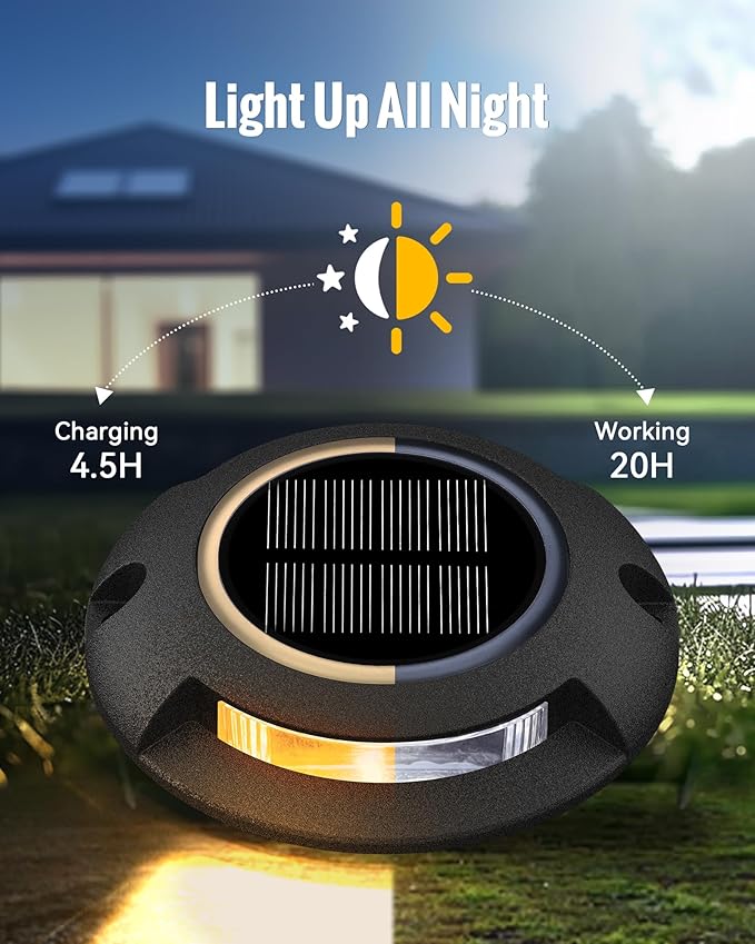 Solar Deck Driveway Lights, 12 Pack Solar Marina Dock Lights Outdoor Waterproof IP68, 2 Colors in 1 Outdoor Driveway Marker for Warning Stair, Sidewalk, Pathway, Patio, Garden Decor