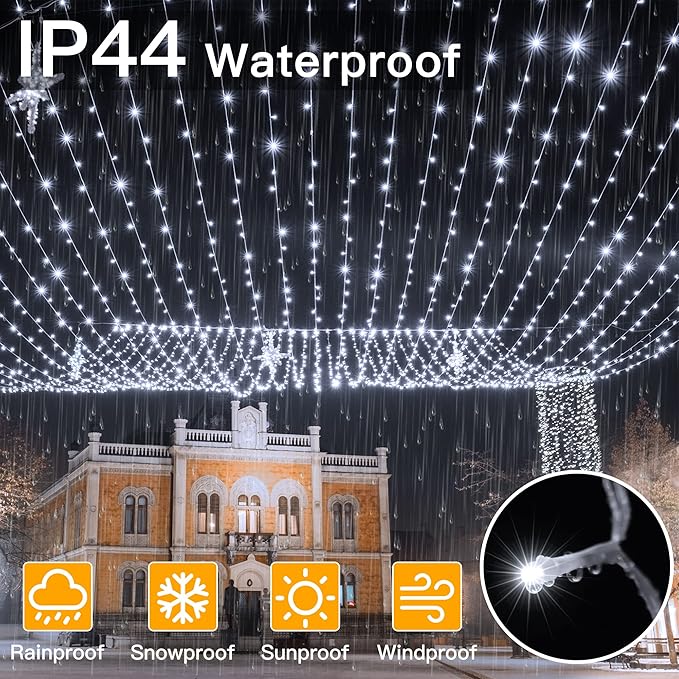 Ollny Outdoor String Lights 800LED 262FT, Cool White Waterproof Fairy Light with Remote Plug in, 8 Modes Timers Dimmable Christmas Lights for Outside Indoor Bedroom Patio Camping Garden