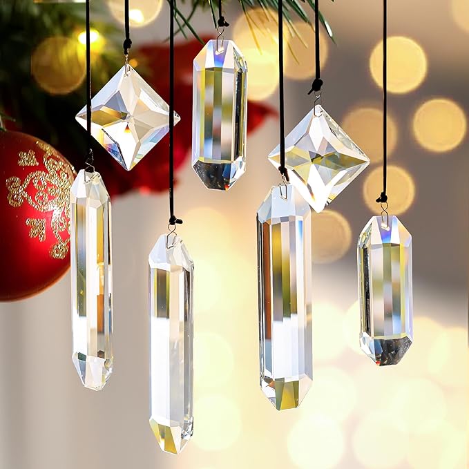HDCRYSTALGIFTS Modern Grief Gift,Set 7 Clear Crystal Prisms Suncatchers Hanging Ornament,Rainbow Maker Sun Catchers for Windows, Balcony, Kitchen, Garden Decoration