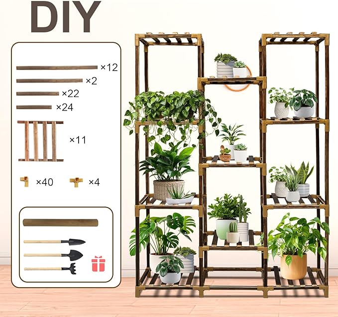Plant Stand Indoor Outdoor, 11 Tier Large Wood Plant Stand, Garden Shelves, Flower Stand for Living Room Patio Corner