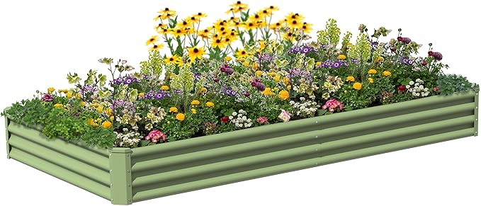8X4X1ft Galvanized Raised Garden Bed for Gardening,Metal Planter Boxes Outdoor Patio Kit Planting Bed for Vegetables Flowers Herb,Green