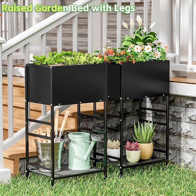 Raised Garden Bed, Raised Planter Box with Legs, Outdoor Metal Elevated Garden Bed, Small Standing Raised Beds Flower Bed for Gardening, Backyard, Balcony, Patio