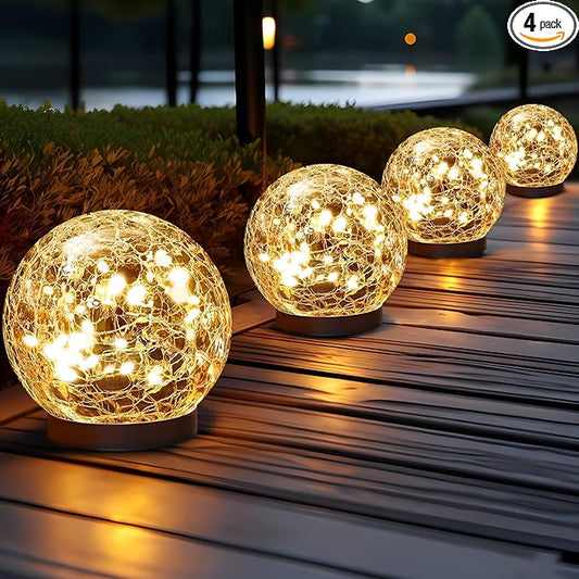 Solar Globe Lights Outdoor Waterproof-Solar Balls Garden-Cracked Glass Ball Solar Lights Outdoor-Solar Orbs Outside-Outdoor Decorations Patio & Yard Lawn Backyard Decor (GUO-XBQ-2-2-2)