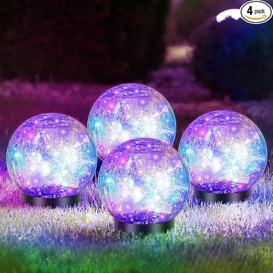 Tuanse 4 Pcs Solar Lights Decorative, Cracked Glass Ball Solar Globe Lights, LED Colored Garden Globes Outdoor for Yard Waterproof Back Yard Landscaping Flower Bed Patio Lawn (Multicolor,4.7 in)