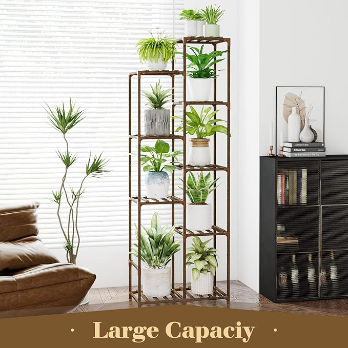 Bamworld 62 " Tall Plant Stand for Indoor Plants Outdoor Corner Plant Shelf Flower Stands for Living Room Balcony and Garden