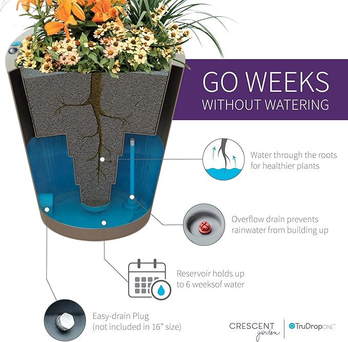Crescent Garden Dot TruDrop Indoor/Outdoor Planter, Self-Watering Plant Pot, 20 Inches, (Mocha)