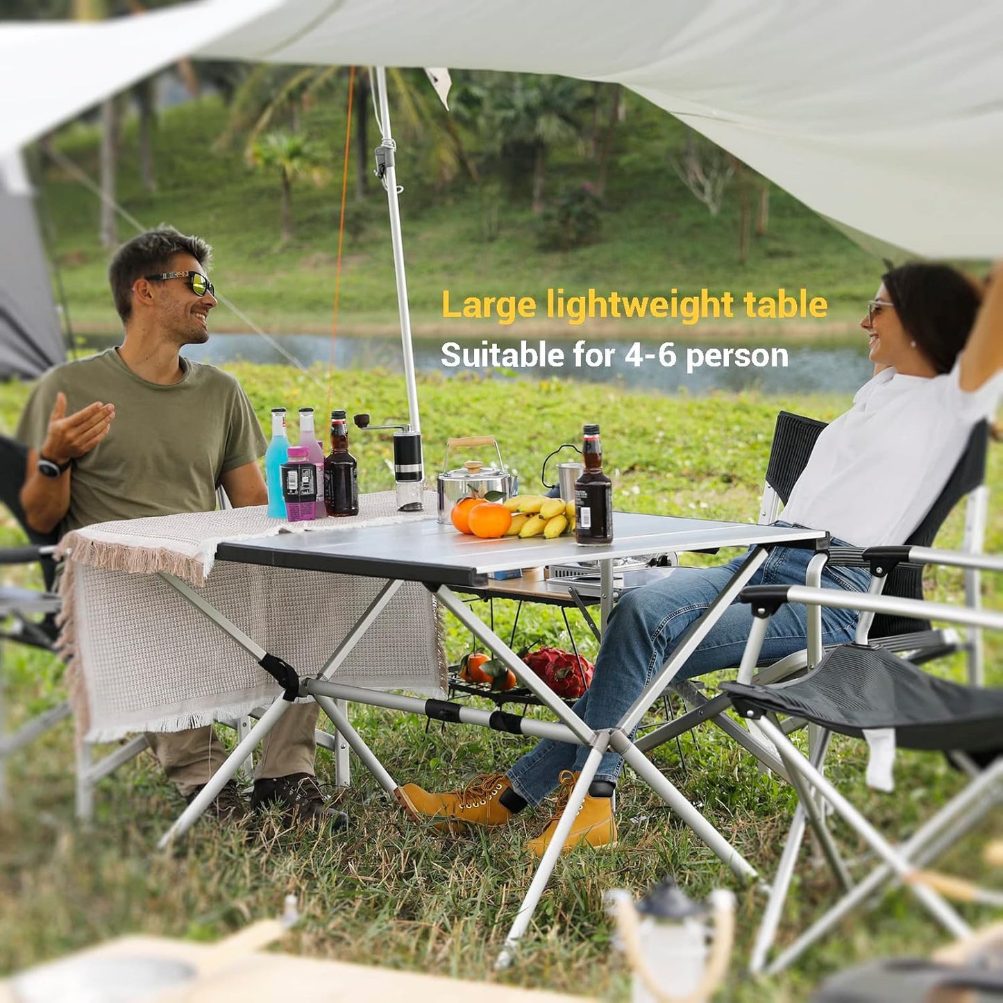 KingCamp Camping Table Roll up Aluminum Folding Table Lightweight Large Portable Foldable Camp Table for Picnic Camping Barbecue Backyard Beach Tailgate Indoor Outdoor, 4-6 Person, Support 176lbs