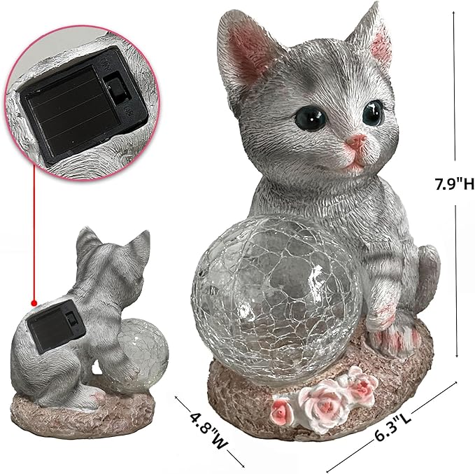 coolboy Solar Cat Outdoor Garden Statue,Waterproof LED Lights Outdoor Decor,Solar Lantern Indoor Figurines,Resin Cat Ornament for Patio Garden Table Decor