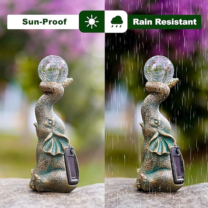 MININOVA Solar Elephant Garden Decor Statues & Sculptures for Outside, Outdoor Figurine Lights for Patio, Yard, Balcony, Unique Housewarming Ornament