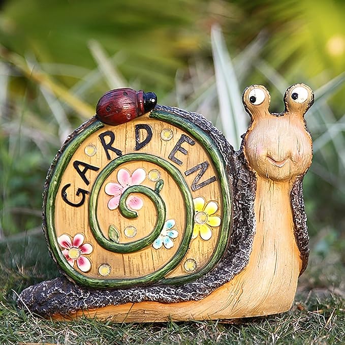 Snail Statue with Flower Gifts for Garden - LED Lights Waterproof - Lawn Decor Snail Statue Lawn Decor Snail for Patio, Balcony, Yard Ornament 7.68 Inch Tall