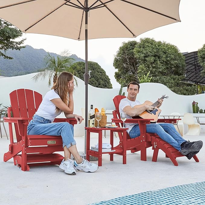 SERWALL Folding Adirondack Chair Footstools Set of 2, Adirondack Ottomans Without Assembly, Red