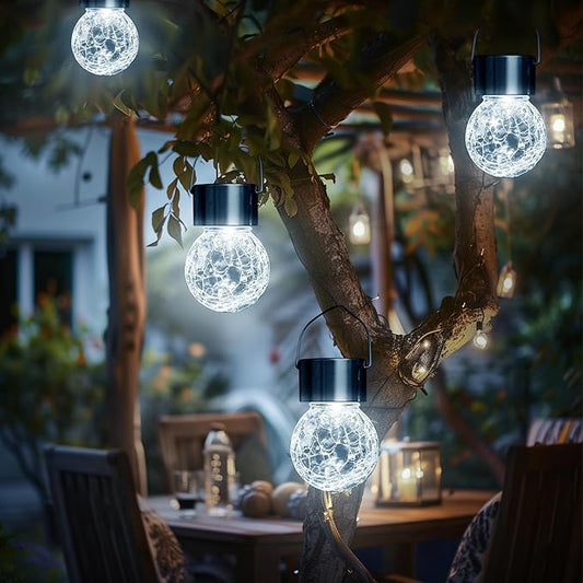 GIGALUMI 16 Pack Solar Outdoor Lights, Solar Hanging Lights for Christmas Decoration-Cracked Glass Solar Lights Outdoor Waterproof for Garden, Yard, Fence, Tree(Cold White)