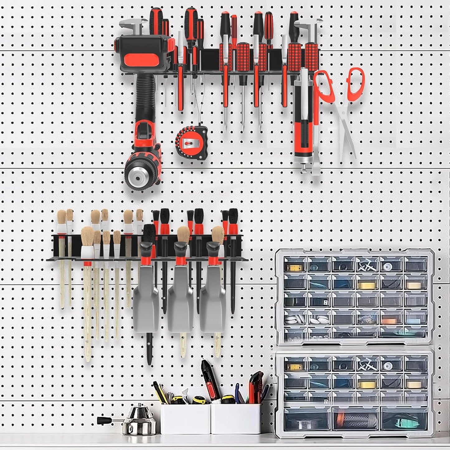 2Pcs Metal Screwdriver Organizer, Wall Mount Plier Organizer Hammer Holder, Hand Tool Storage Rack for Garage Workshop Workbench (Black, 2PCS)