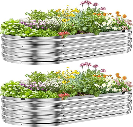 KING BIRD Raised Garden Bed Kit 2025 Upgraded Quick-Setup Galvanized Planter Garden Box Outdoor for Gardening, Vegetables, Flowers, 74x36x12 in, Silver 2PCS