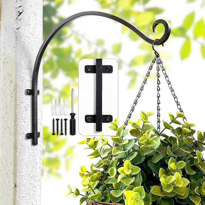 Heavy Duty Hanging Plant Bracket: Outdoor Hand-Forged Hanging Plant Bracket Hook - 16Inch Black Bird Feeder Bracket