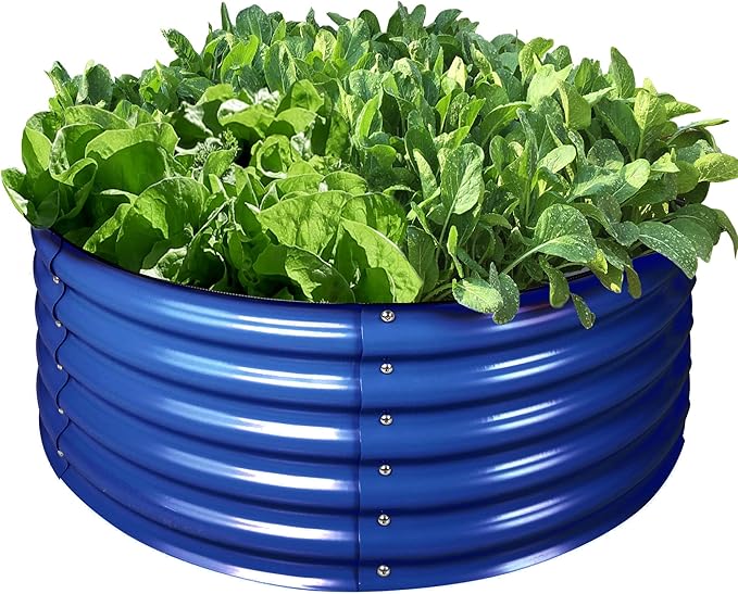 17" Tall, 42" Round Blue Raised Garden Bed Kit, Galvanized Metal Raised Garden Beds Outdoor for Vegetables Flowers,3.5 * 3.5 * 1.4Ft,Cobalt Blue