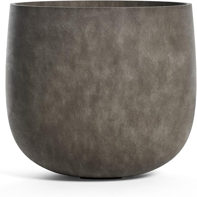 Mondo Large Planter – River Stone Finish – Fiberglass Indoor/Outdoor and Weather-Resistant Round Planter (39.4" D x 39.4" H Exterior, 37.8" D x 39.4" H Interior)