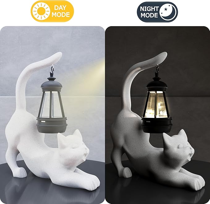 Solar Cat Garden Statue 10 Inch Porch Patio Decor for Outside Yard Decoration Outdoor Unique Housewarming Gardening Birthday Gifts for Cat Lovers Women Grandma