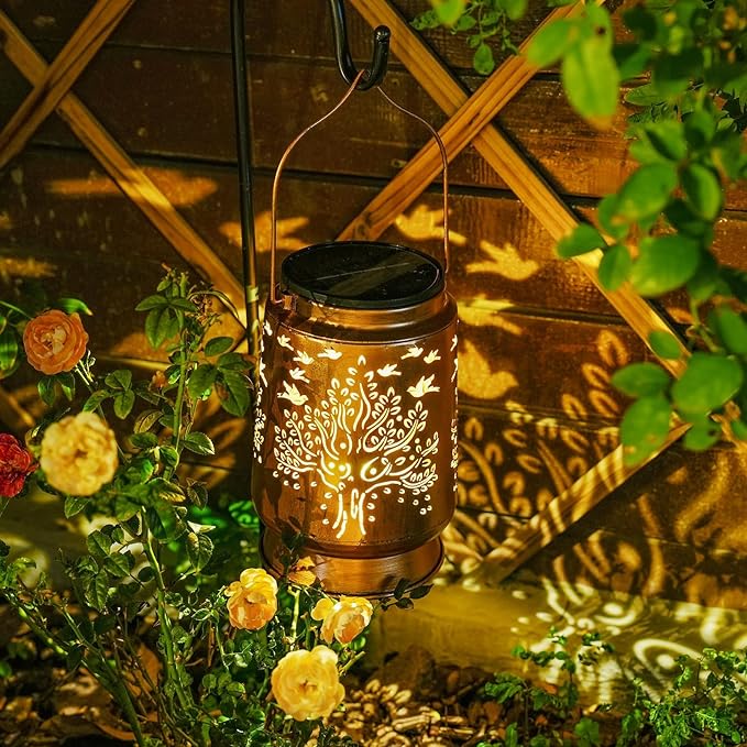 Solar Lanterns Outdoor Metal Garden Decor Gifts for Women Mom Waterproof Hanging Solar Lights Decorative Large Outdoor Lantern with Upgraded 2000mAH Battery,Decorations for Garden Patio Lawn Yard