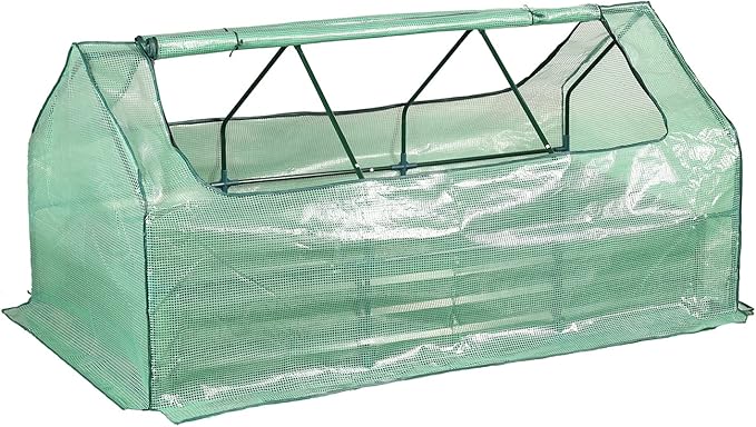 Aoodor 6 x 3 x 1 ft Raised Garden Bed with Mini Greenhouse Kit, Metal Planter Box with 2 Roll-Up Zipper Doors for Vegetables, Herbs, and Flowers