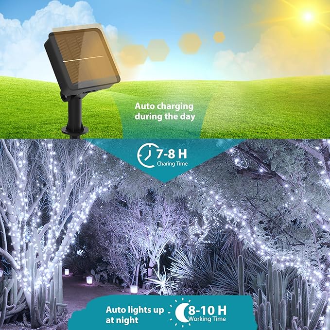 kolpop 6 Pack Solar Fairy Lights Outdoor, 32FT 80LED Solar Powered Twinkle Light Waterproof, 8 Mode Copper Wire Solar Tree Lighting for Outside Garden Yard Decorative (Cool White)