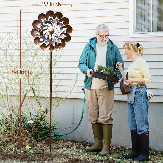 Wind Spinner Outdoor Garden Decor, Wind Spinners for Yard and Garden, 84 inch Copper Wind Sculptures & Spinners for Yard Decorations - Larger Spinners