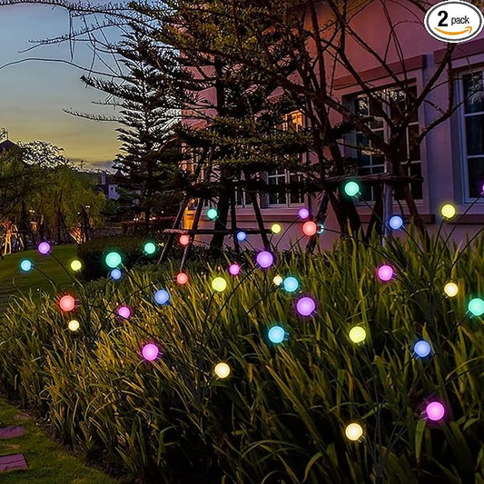 Multicolour-2Pack 16LED Firefly Multicolour Changing Lights,Garden Solar Lights Outdoor Decorative,Yard Waterproof Solar (Multicolour-2pcs)