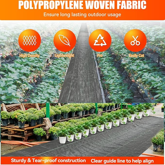 LIUJIAYI 2.4oz-2 Pack 3FTx50FT + 20 Pegs Weed Barrier Landscape Fabric - Durable Weed Block Ground Cover Mat, Woven Geotextile for Underlayment, Commercial Driveway Stabilization, Weed Control Cloth