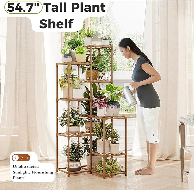 Bamworld Plant Stand Indoor Outdoor Corner Plant Shelf 54.7" Tall Plant Table Wood Large Plant Holder for Multiple Plants Patio Balcony Garden Office Home Decor