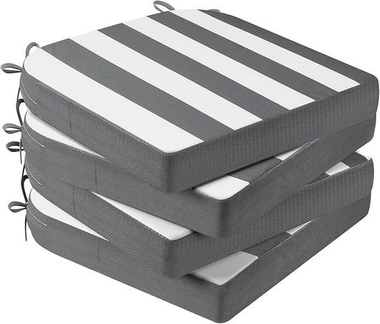 AAAAAcessories Outdoor Seat Cushions for Chairs, Waterproof, Fade-Resistant Patio Furniture Replacement Cushions, 17" x 16" x 2", Set of 4, Gray Cabana Stripe