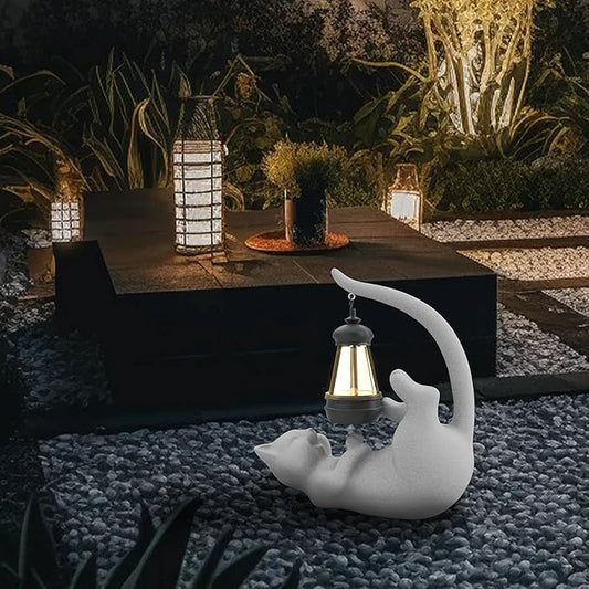 Solar Cat Garden Statue 15 Inch Porch Patio Decor for Outside Yard Decoration Outdoor Unique Housewarming Gardening Birthday Gifts for Cat Lovers Women Grandma