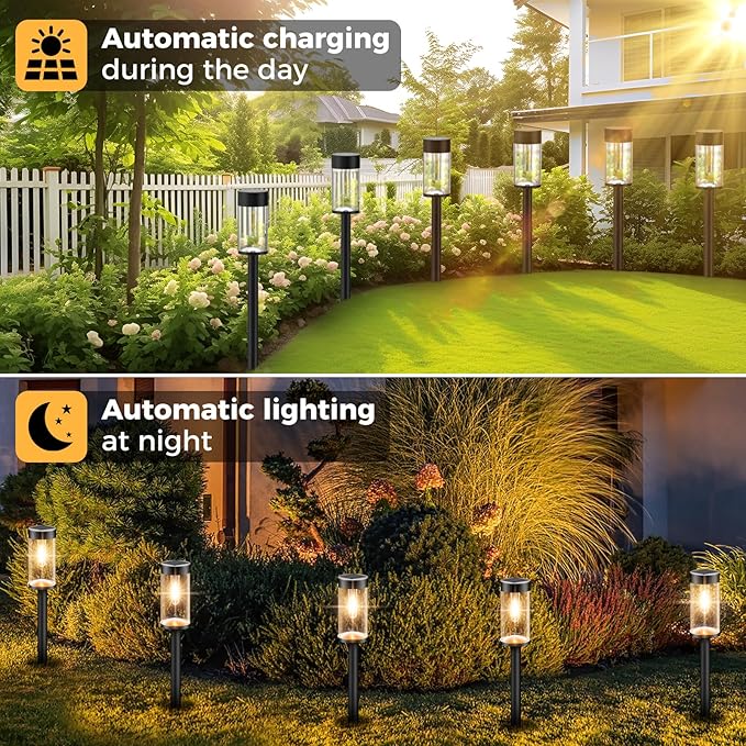 Woolmug Solar Pathway Lights, 12 Packs LED Solar Light Outdoor Waterproof, Auto On/Off Path Lights for Walkway Outside Yard Lawn Sidewalk Landscape(Warm White)